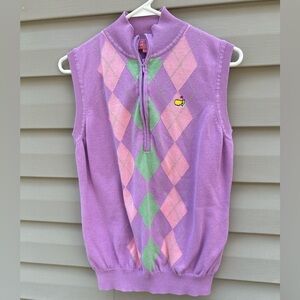 Masters Magnolia Lane XL Lilac quarter zip argyle cotton sweater vest preppy